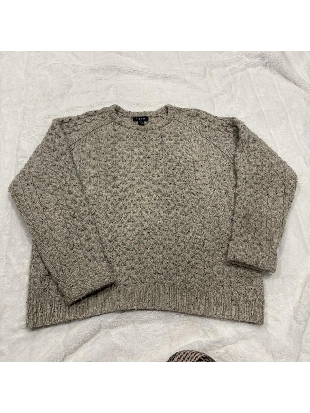 Lands' End Preppy Medium Women's Cable Knit Wool Blend Sweater Cozy Warm